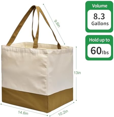 3 Pack Canvas Reusable Grocery Bags Heavy Duty, 8.3 gal Foldable Large Tote Bag with Handles, Holds 60 lbs Canvas Shopping Bags & Washable Eco-friendly Bags with 5 Pockets, camel+Off white - Image 5