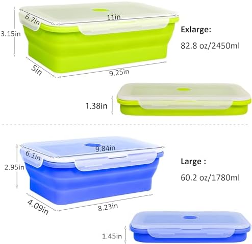 Extra Large Collapsible Silicone Food Storage Containers with Lids, Set of 2 Foldable Lunch Boxes 82.8oz + 60.2oz, for Kitchen, Travel, Camping, BPA Free - Image 5