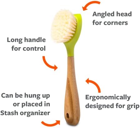 Full Circle, White Bubble Up Bamboo Dish Brush, White & Be Good Kitchen Dish Brush with Bamboo Handle – Long Handle Dish Scrubber with Tough Bristles, Green - Image 6