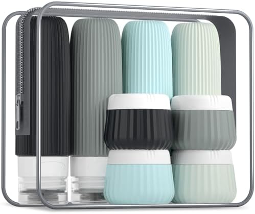 Mrsdry Travel Bottles - 8 Pack, TSA Approved Travel Size Toiletries, Leak Proof Silicone Squeezable Containers in Clear Bag by Mrsdry