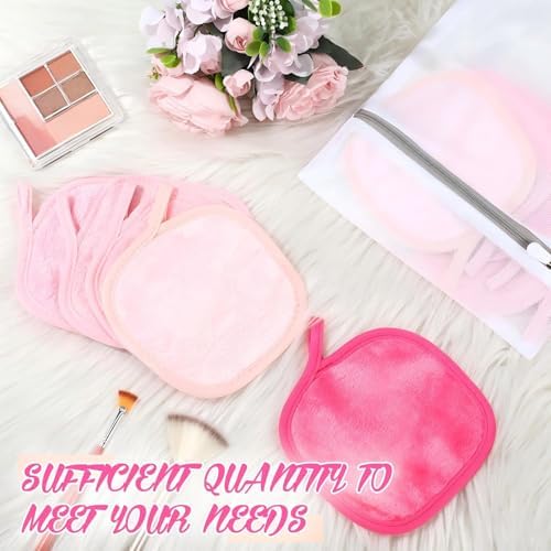 VitalCozy 10 Pack Makeup Remover Cloths, Makeup Remover Towels Reusable Face Cloth Eraser for Washing Face Microfiber Washcloth for Women Cleansing Just Water with Mesh Bag(Pink Colors) - Image 6
