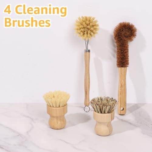 4Pcs Bamboo Dish Brushes Sets，Natural Kitchen Clean Dish Scrubber Effective Cleaning Pot Brush Multipurpose Bamboo Cup Cleaning Brushes for Pots Pans Bottles(4 pcs) - Image 2