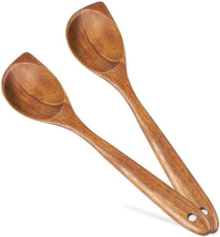 2 Pack Premium wooden spoons for cooking - Acacia Wood Kitchen utensils for Cooking and Stirring, Durable Hardwood Stirring Spoon, Non-Scratch Cooking utensil Tool, Ergonomic Handle 13 Inches by FunCee