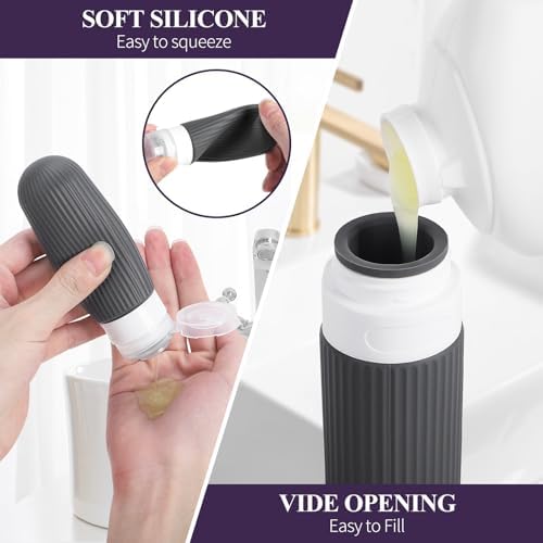 ME.FAN Travel Bottles for Toiletries,18 Pack Silicone Portable Size Bottle, TSA Approved Refillable Cosmetic Container Kits for Conditioner, Shampoo, Lotion,Face Cream - Black/White - Image 3