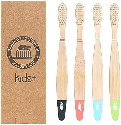 Sea Turtle Plant-Based Bristles, Bamboo Toothbrushes, Soft Natural Toothbrush for Kids (4 Pack) by SeaTurtle