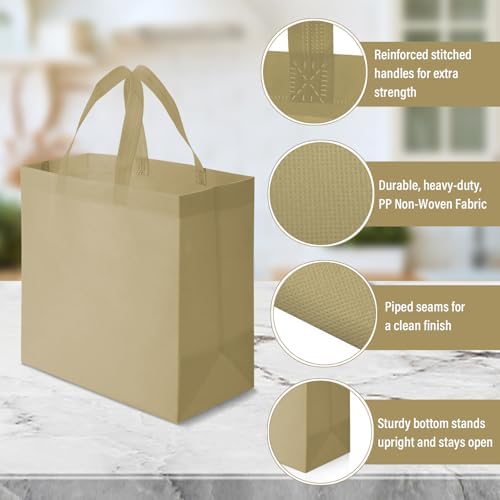 Reginary 50 Pcs Reusable Tote Bags Shopping Bags Non Woven, Light Brown - Image 5