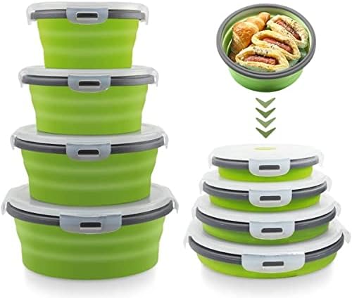 Collapsible Bowls with Lids, Space Saving Silicone Food Storage Containers for Travel Essentials, Camper Must Haves Rv Camping Accessories for Trailers inside, Salad Container for Lunch Green by Vanukeys