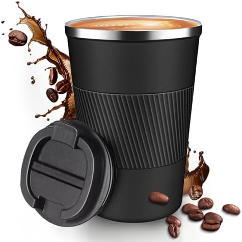 12OZ Travel Coffee Mug Insulated Coffee Cup with Spill Leak Proof Lid, Portable Stainless Steel Tumbler Reusable Hot and Cold Water Mug for Car, Daily, Camping-Black by Unknown