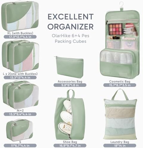 OlarHike 10 Set Packing Cubes for Travel,Gifts for Women Mom,Anti-Tearing Suitcase Organizer,with Over 1000 pcs Mesh Holes,Vacation Essentials & Accessories for Cruise Ship - Image 2