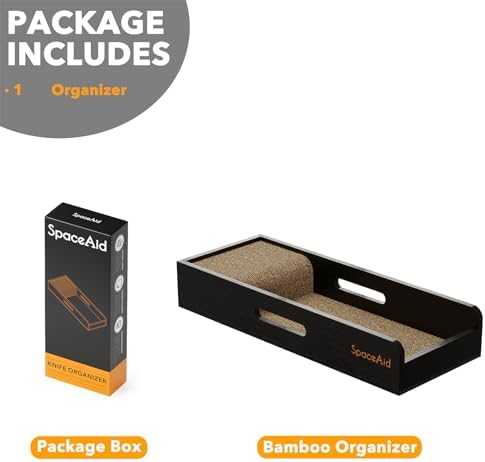 SpaceAid Knife Drawer Organizer Bamboo Insert Dock, Kitchen Steak Knives Holder Organizers Block for Drawer in Storage Organization (Small, Black) - Image 7