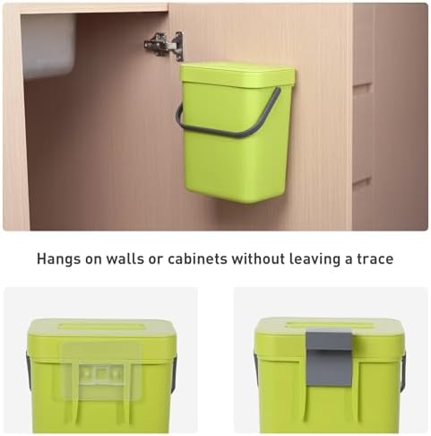 EKO Puro Wall-Mounted Trash Can with Lid, 1.32 Gal / 5L Hanging Trash Can, Small Kitchen Compost Bin for Counter Top, Mini Food Waste Bin (Green) - Image 7