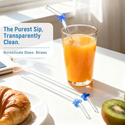 Cute Glass Straws with Blue Bow Charms, 8-Pack 9-Inch Bent for Tumblers - Image 2
