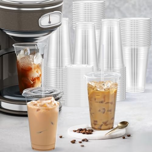 Dealusy 100 Pack - 20 oz Clear Plastic Cups with Lids and Straws - Image 6