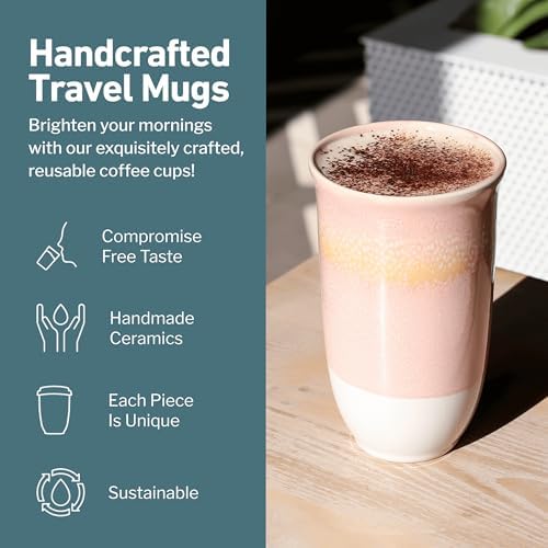 NOVA CERAMICS Travel Mug On the Go Coffee Mug Microwave & Dishwasher Safe Green Tumbler - Gifts For Women Men 16oz Afterglow - Image 2