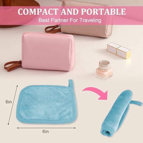 Puomue Makeup Remover Cloth 12 Pack, Ultra Soft and Reusable Microfiber Makeup Remover Towels for All Skin Types, Perfect Face Towels for Women, 6 Inch x 6 Inch, Blue - Image 2