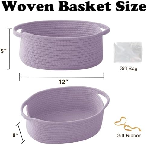 Purple Woven Rope Basket - Baby Gift Basket with Bag & Ribbon - Image 2