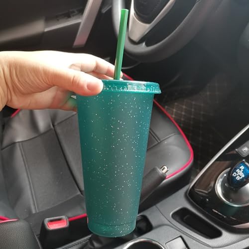 Suertestarry Tumbler with Straw and Lid,Water Bottle Iced Coffee Travel Mug Cup,Reusable Plastic Cups,Perfect for Parties,Birthdays,24oz-5 Pack (Dark Green, 5pack) - Image 3