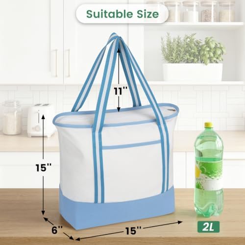 Carbrea 15 Inch Large Canvas Tote Bag with Bottom Support, Blue, 1 Pack - Image 2