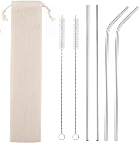 Set of 4 Reusable Metal Straws, 10.5'' Long Stainless Steel Straw with Cleaning Brushes and Case, Drinking for 30 oz and 20 oz Tumblers. by CAMDEA