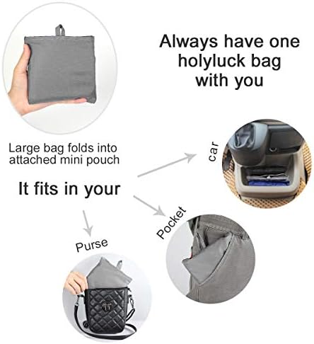 HOLYLUCK Reusable Grocery Bags,Heavy Duty Foldable Shopping Tote Bag (Extra Large, 3 Large Grey) - Image 4