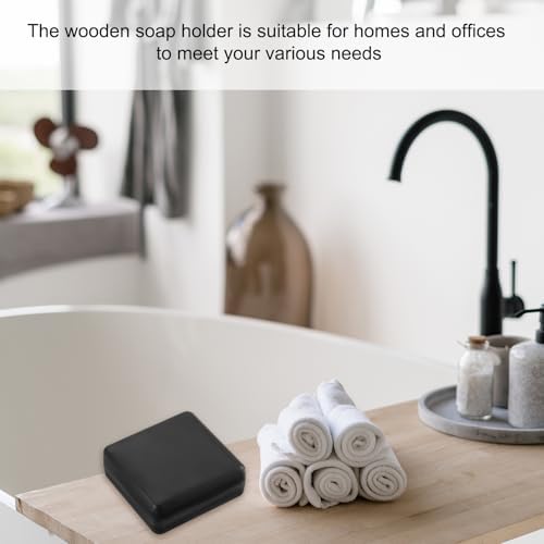 uxcell Wooden Soap Holder, Detachable Self Draining Square Soap Dishes with Lid, Wooden Bamboo Soap Bar Tray for Shower (Single Pack Right Angle Black) - Image 5