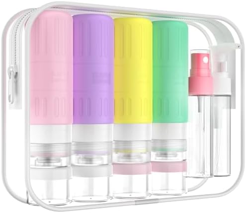 GLAMFIELDS Travel Bottles for Toiletries,TSA Approved 3.3oz Size LeakProof Silicone Toiletry Containers for Shampoo, Conditioner,Easy to Squeeze，Portable Travel Essentials for Lotion(18 Pack) Macaron by GLAMFIELDS