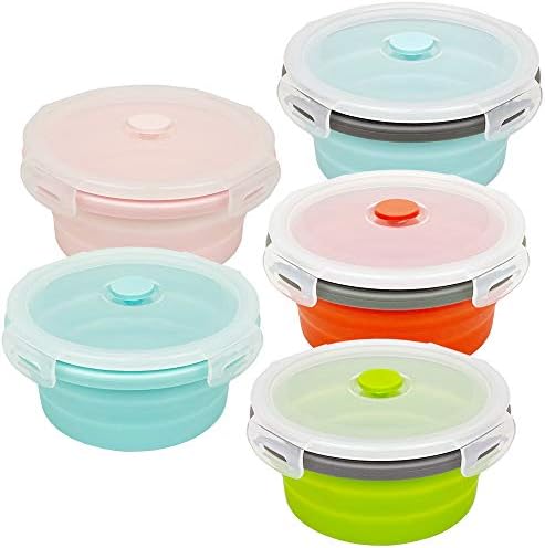 CARTINTS 800ml Silicone Collapsible Food Storage Containers-Prep/Storage Bowls with Lids - Round Silicone Lunch Containers - Microwave and Freezer Safe Set of 5 by CARTINTS