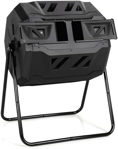 Goplus Compost Tumbler, 43 Gallon Rotating Compost Bin Barrel, Dual Chamber Tumbling Composter with Sliding Door, Gloves, Aeration System for Outdoor, Garden, Yard by Goplus