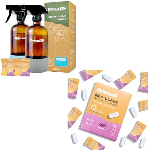 flowcheer Multi-Surface Cleaner Reusable Spray Bottles + All Purposes Cleaner Refills-Household&Kitchen Cleaning-12 Pack Makes 204 fl oz Bottles of Spray Cleaner Lemon and Lavender Scent by Flowcheer