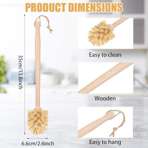 Kifmurase 4PCS Bottle Brush Cleaner, Natural Wood Dish Scrub Brush with Sisal Bristles for Cleaning Bottles Mugs Jars Glasses Dishes Vases, 13.6 x 2.6 Long Handle Non-Scratch Cup Brushes - Image 2