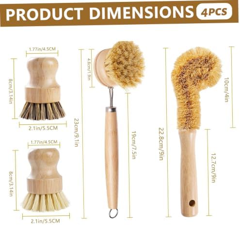 Wooden Dish Brush 4-Piece Dish Brush Set Natural Fiber Brushes with Wooden Handles Non-Scratch Coconut Palm & Sisal Bristles for Kitchen Cleaning.. - Image 4