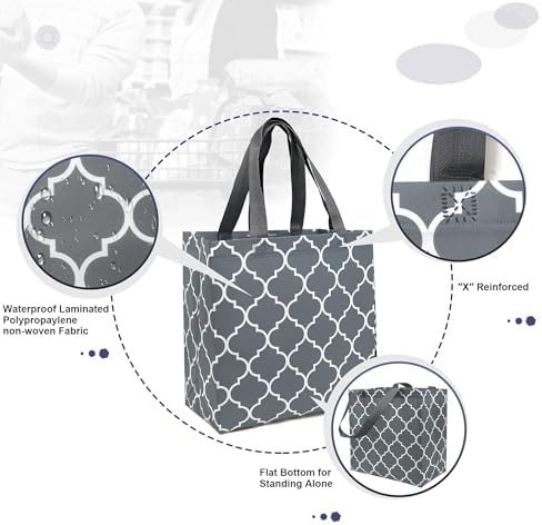 BeeGreen 6-Pack Foldable Reusable Grocery Bags – Large Cloth Tote Bag with Handles, Bulk Shopping- Bags in Geometric Design, Shopping Baskets, Utility Reusable Gift for Groceries - Image 3