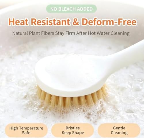 3pcs Wooden Dish Brush,Natural Sisal Bristle Kitchen Scrubber | Short Medium Long Wood Handle Brush,Eco Friendly Non Scratch Pot Cleaner (3‑Pack Long Round‑Head) - Image 4