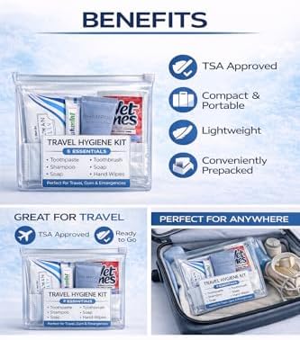 Travel Hygiene Kit (5 Essentials) – TSA Approved Toiletry Set with Toothbrush, Toothpaste, Shampoo, Soap & Hand Wipes – Portable Travel Kit for Gym, Airplane & Emergency Use - Image 3