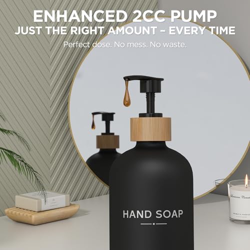 Hand and Dish Soap Dispenser Set,16oz Glass Bottles with Bamboo Pumps & Tray,Countertop Soap Dispensers for Kitchen,Luxury, Minimalist & Farmhouse Decor - Image 5
