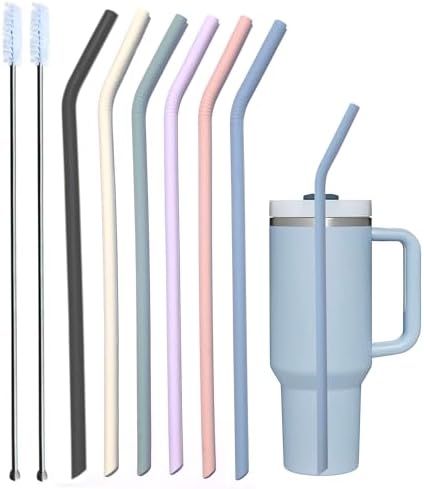 Pastel Color 14” Extra Long Silicone Replacement Straw for 40 oz Stanley Cup, Reusable Flexible Tall Giant Big Drinking Straw for Quencher Tumbler,1Gallon/64 oz Water Bottle,Hydro Jug-6 pack by Tegion