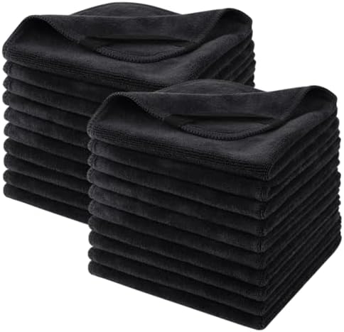 Microfiber Facial Cloths Fast Drying Washcloth 12inch x 12inch Black 20 pack by SINLAND