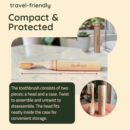 Bamboo Screwable Toothbrush with Case, 2-Piece Design, Soft BPA-Free Bristles, Natural Compact Travel Toothbrush for Camping & Daily Use - Image 4