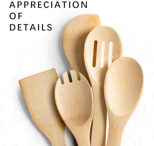 Wooden Spoons for Cooking, 5-Piece Bamboo Cooking Utensil Set - Image 4