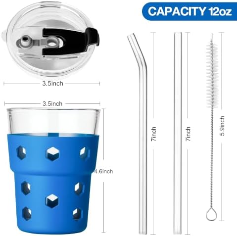Mrsdry 12oz Iced Coffee Cup with Lids and Straws, BPA Free Reusable Glass Coffee Cups with Silicone Sleeves for Coffee, Iced tea, Thick Wall Glass Cup - Image 2