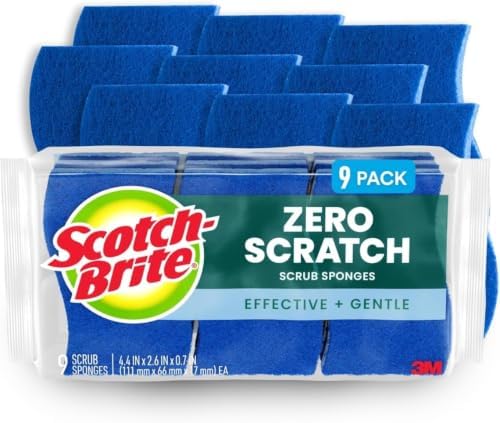 Scotch-Brite Zero Scratch Scrub Sponge, Kitchen Sponges for Cleaning Around the Home,Bathroom&More,Effective + Gentle Dish Scrubber,Best for Nonstick Pots and Pans,Safe on Most Surfaces (Pack of 45) by Scotch-Brite