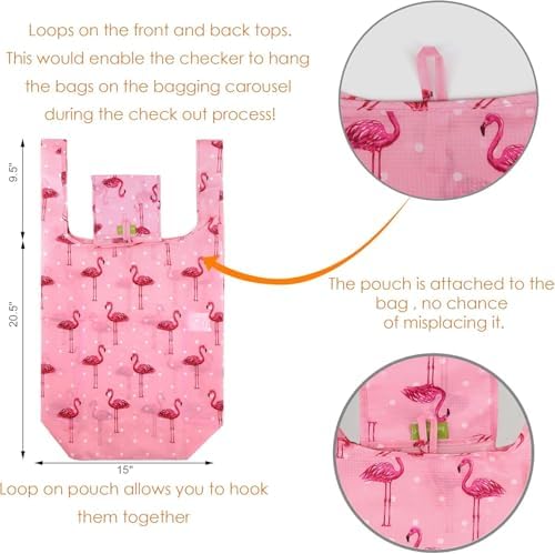 BeeGreen Animals Reusable Grocery Bags Turtle Peguins Flamingo Octopus Reusable Kitchen Bags Bulk Foldable-Machine Washable with Zipper Storage Pouch 6 Packs - Image 6