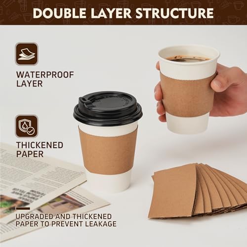YEEHAW 12 oz 500 Pack Disposable Coffee Cups with Lids & Sleeves - Image 4