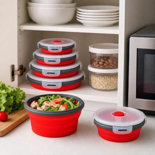 Guyuyii 4 Pack Food-Grade Silicone Collapsible Bowls with Lids for Camping - Image 6