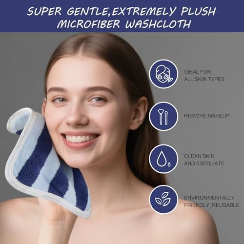 SINLAND Microfiber Facial Cloths Fast Drying Washcloth 8inch x 8inch Absorbent Face Wash Cloth Soft Makeup Remover Cloths - Image 6