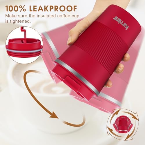 KETIEE Travel Coffee Mug Spill Proof 12oz, Insulated Travel Mug to Go, Reusable Coffee Cup with Seal Lid, Vacuum Stainless Steel Tumbler for Hot/Cold Drinks (Red) - Image 4