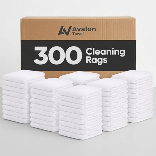 Avalon Towels Bar Towels (300 Pieces) Size 14x17 Inches – 100% Cotton, Absorbent and Reusable Cleaning Rags, Multipurpose Cleaning Towels, Terry Cloth Rags, Durable Shop Rags (White) by AvalonTowels