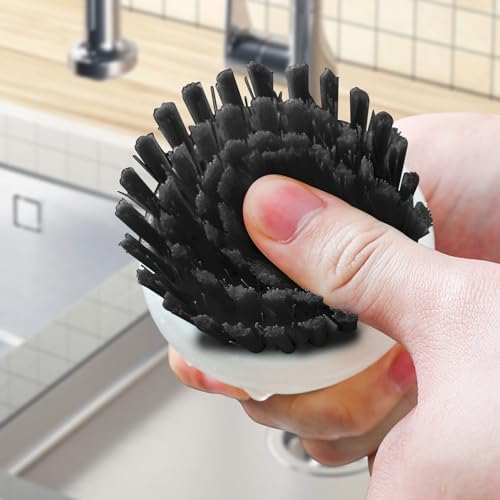 Dish Scrub Brush,Ergonomic Grip Palm Brush,Kitchen Scrub Brushes for Cleaning, Dish Scrubber with Stiff Bristles for Sink, Pots, Pans (Grey+Black) - Image 4