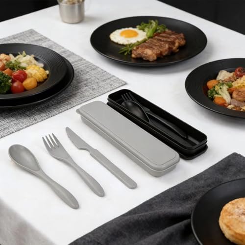 Zoyiancy 2 Sets Reusable Utensil Set with Case, Travel Utensils Black, Grey - Image 2