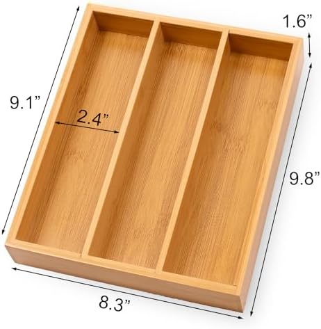 Fibogollo Bamboo Silverware Organizer with 3 Slots for Kitchen(Natural) - Image 6
